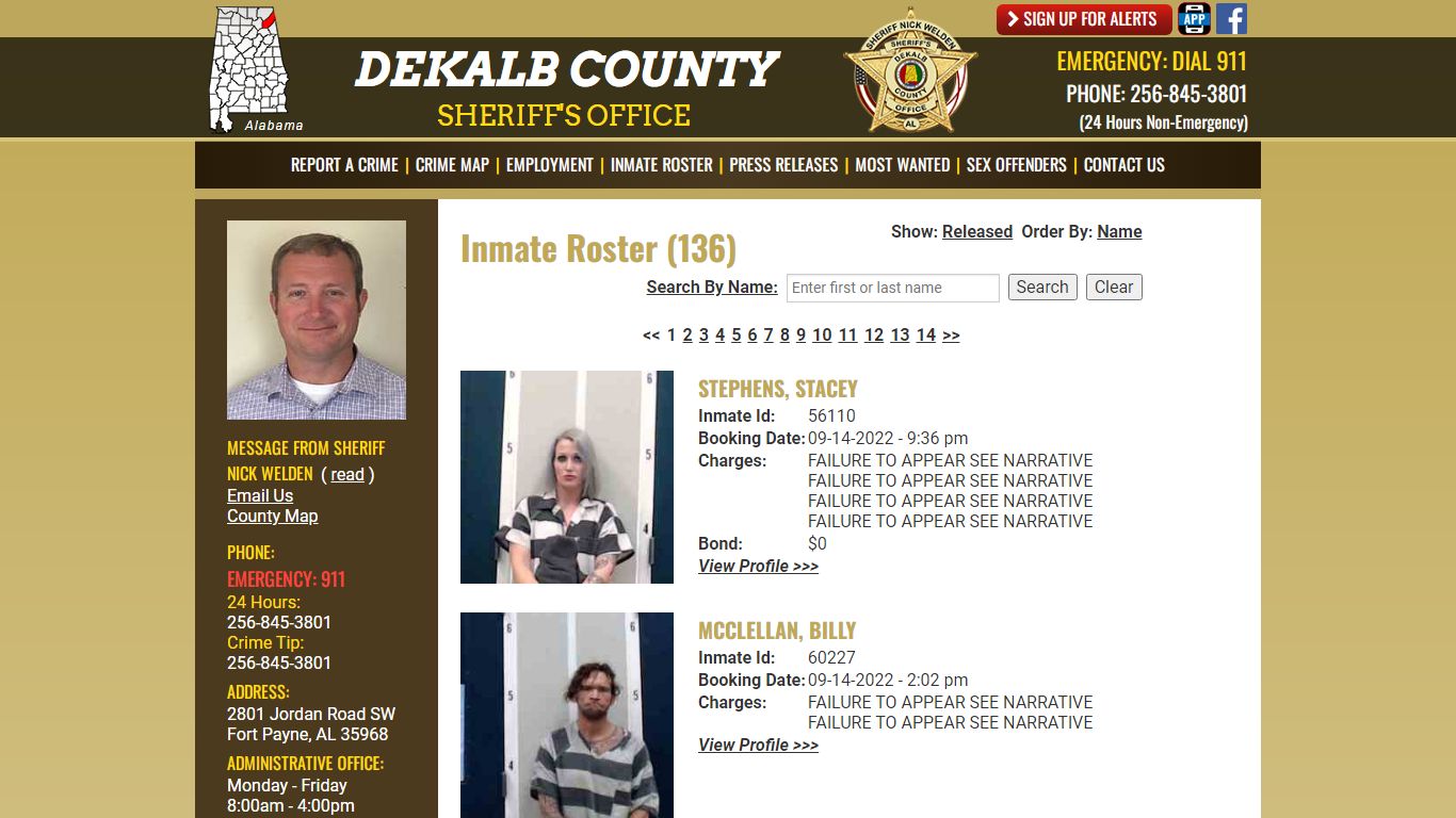 Inmate Roster - DeKalb County Sheriff's Office - Fort Payne, Alabama